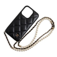 CHANEL Matelasse iPhone14pro Chain Shoulder Case Lambskin Black Bordeaux AP3556
