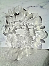 WALTHER GLAS Schale Mädchen füttert Vögel Weihnachtsbaum Winter Schnee Glas VTG 