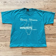 Screen Stars Best Green/Blue Vintage 80s Cropped Single Stitch T-Shirt Sz S