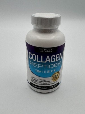 Toplux Nutrition Collagen Peptides 1800mg Type I II III V X 90 Capsules Dietary