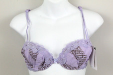 Women's Bra Letter Print  Lace Style 9999 Size 32A LILY Lavender NWT