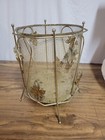 Vintage MCM 2 Peice Metal Leaf Scroll Hollywood Regency Brass Tone Trash Can...