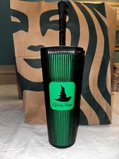 Starbucks x WICKED 2024 ELPHABA 24oz Tumbler W/BROOM TOPPER Emerald Green NEW