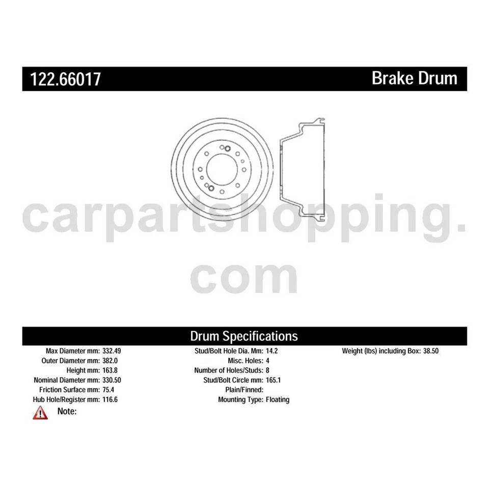 Tambor de freno trasero 1 piezas centradas para panel Chevrolet C30 Foto 2 de 4
