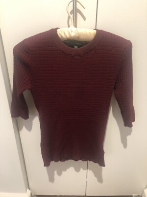 Lucy Paris Round Neck Sweater Red w/sparkle threads short sleeve Size S  Holiday