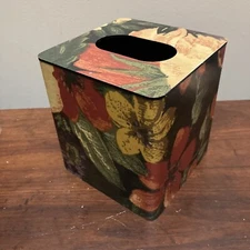 Fall Floral Boutique Tissue Box Cover Orange Green Yellow Lightweight