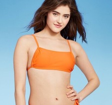 Wild Fable Women  s Side Tunneled Bikini Top Orange Bralette NWT S