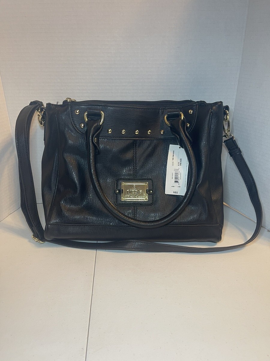 Nicole by Nicole Miller Shoulder Bag NWT Black Leather Pink Lining