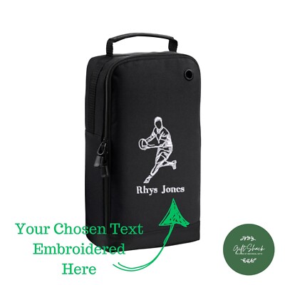 Personalisierte Rugbyschuhtasche - bestickt mit Rugbyspieler & Ihrem gewählten Namen