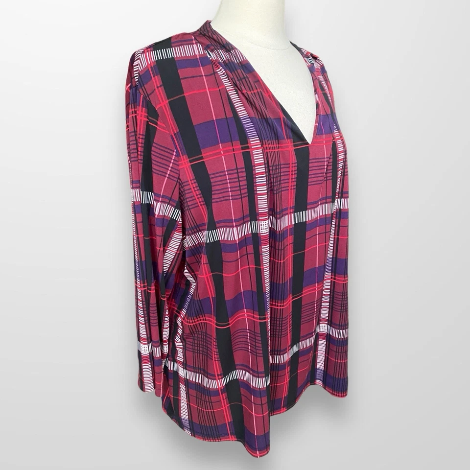 Blusa Top Túnica Liz Claiborne Mujer Talla 2X Elastizada Slinky Viaje Cuadros Foto 4 de 4