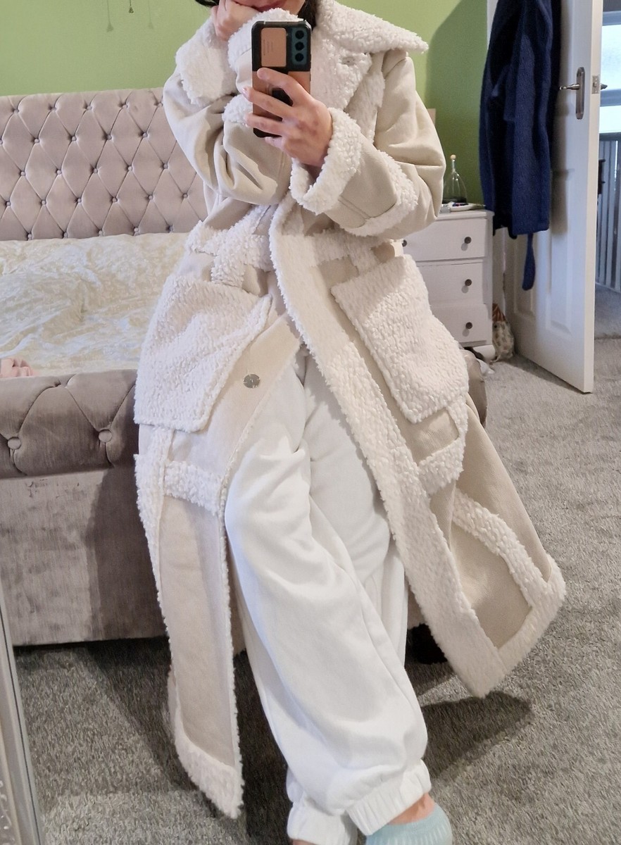 River Island Long Faux Shearling Cream Size