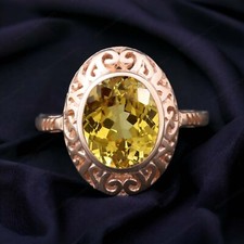 925 Sterling Silver 8x6mm Oval Shape Natural Yellow Citrine Ring Solitaire Ring