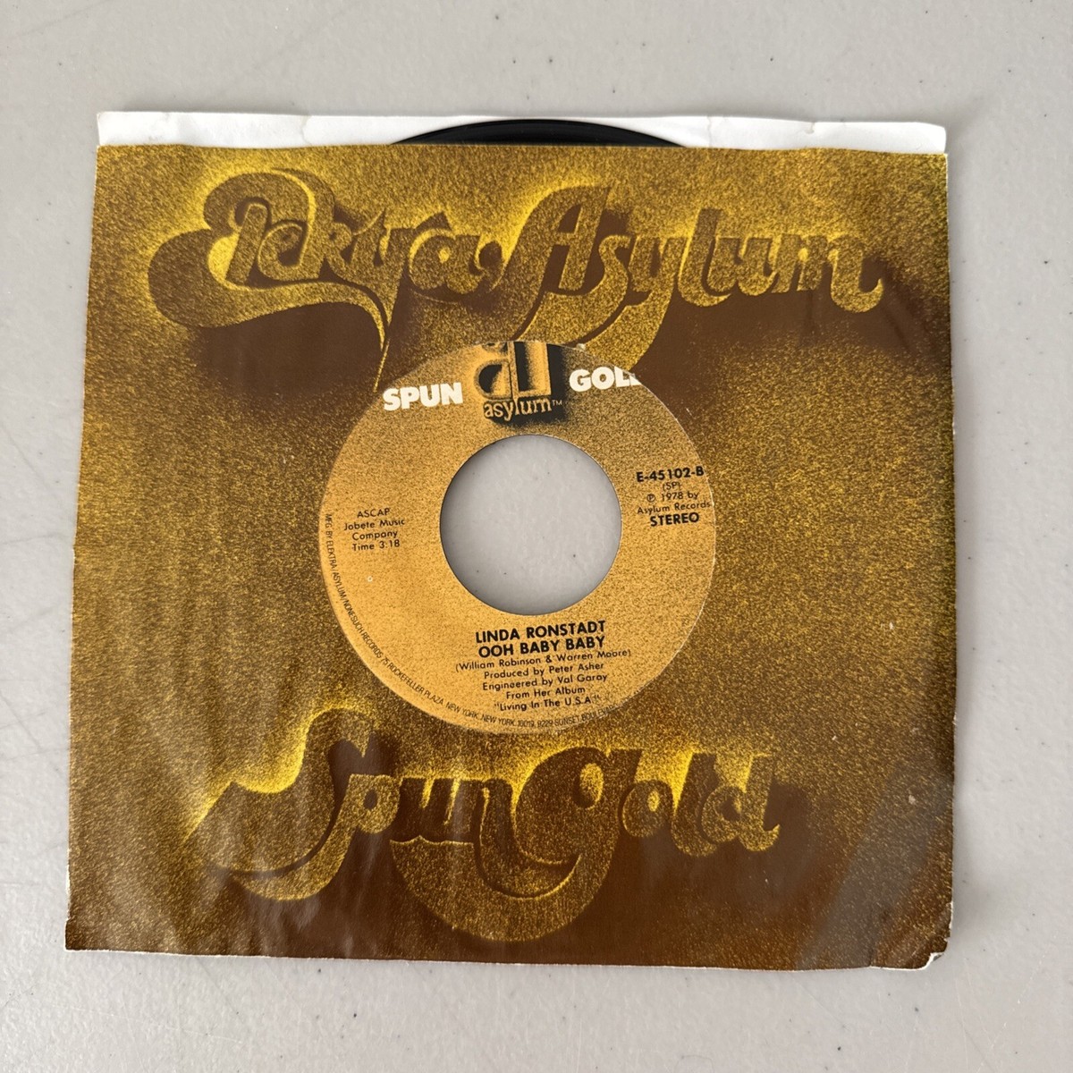 Linda Ronstadt Back In The USA/Ooh Baby Baby Spun Gold 45rpm 7 
