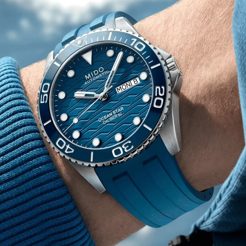 New Mido Ocean Star 200C Blue Dial Rubber Strap Men