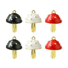 6x Mushroom Brass Charms Pendants for Bracelets Earrings Necklace Jewelry Making