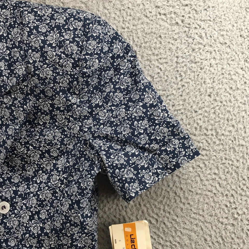 Blazer Liz Claiborne Mujer 8 Azul Algodón Manga Corta Cuello Botón Delantero NUEVO Foto 4 de 4