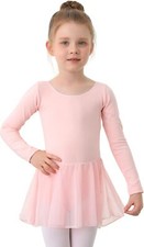 Pink Long Sleeve Dance Ballet Leotard with Skirt for Girls Toddler Ballet Dre...