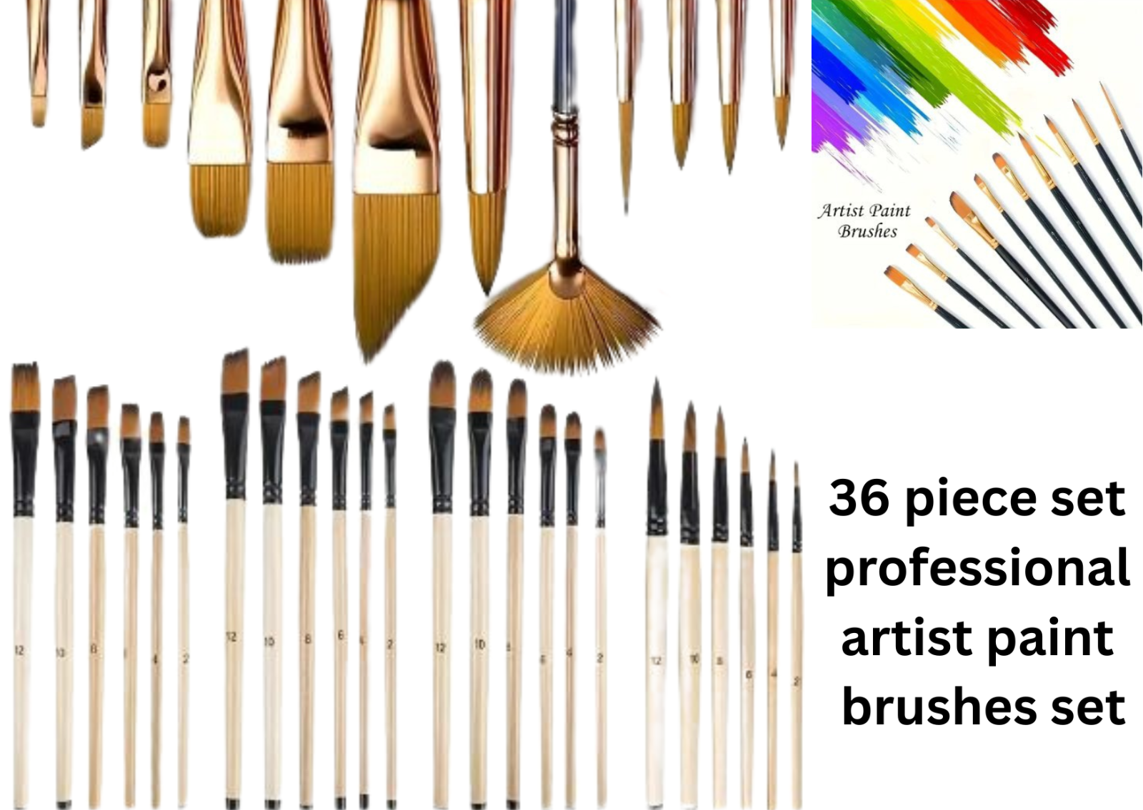 36 Artist Paint Brushes Set – Professional Brushes for Watercolour, Acrylic, oil