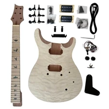 DIY Electric Guitar Kit p1s Mahogany Body Flame Maple Top Water Ripple FREE SHIP