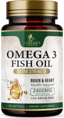 Omega 3 Fish Oil Supplements 2400 mg - Triple Strength Omega3 - EPA & DHA with E