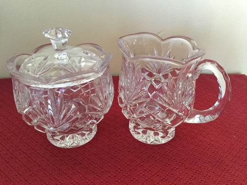 Vintage 24% Lead Crystal Clear Covered Sugar Bowl & Matching Creamer Beautiful - Picture 2 of 6