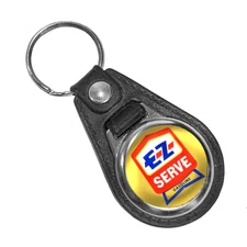 E-Z Serve Gasoline Motor Oil Petroluem Products Round Faux Leather Key Ring