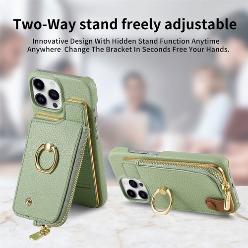 For iPhone 16 15 14 13 12 11 Plus Pro Max Flip Zipper Card Wallet Case With Ring - Picture 7 of 91