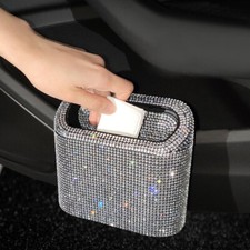 Rhinestone Bling Auto Garbage Can Car Trash Can with Lid Mini Garbage Bin