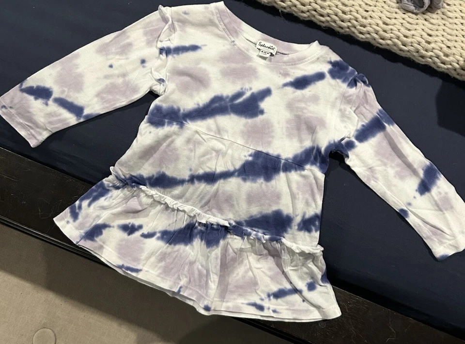 NUEVO SIN ETIQUETAS Espléndido Conjunto de Ojales Tie Dye Púrpura/Azul para Bebé Niña Talla 6-12 Foto 2 de 4