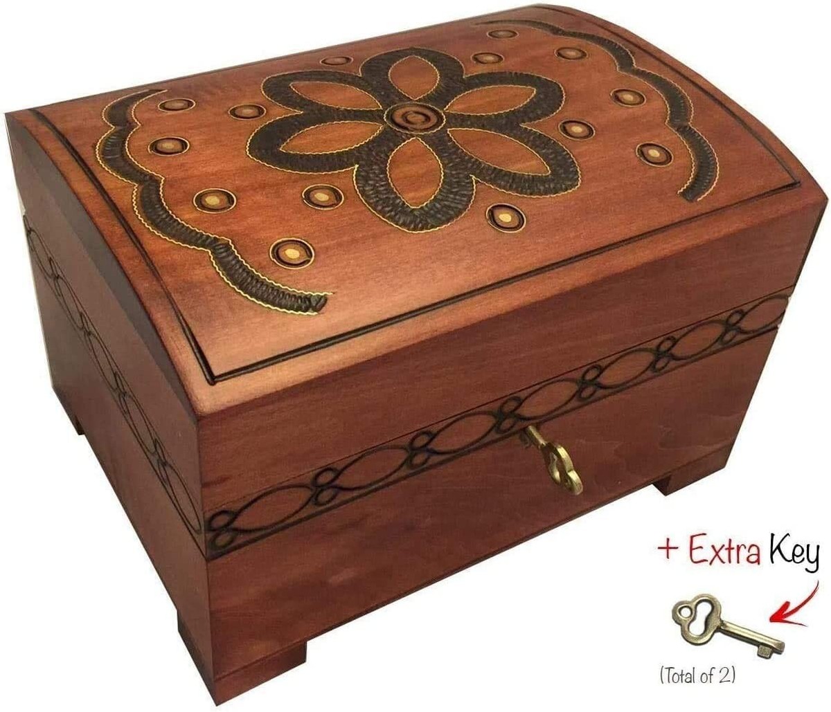 Floral Chest w/ Lock Key Handmade Linden Decorative Keepsake