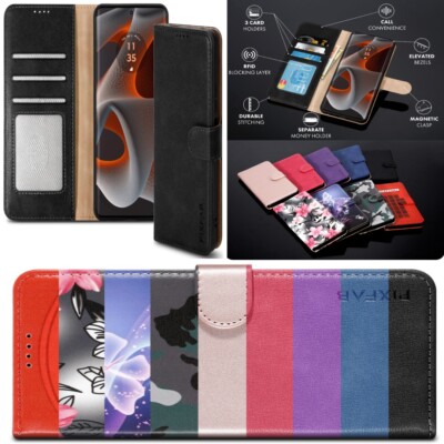 Für Motorola Edge 50 Pro Hülle, RFID Leder Wallet Flip Book Stand Handy Cover