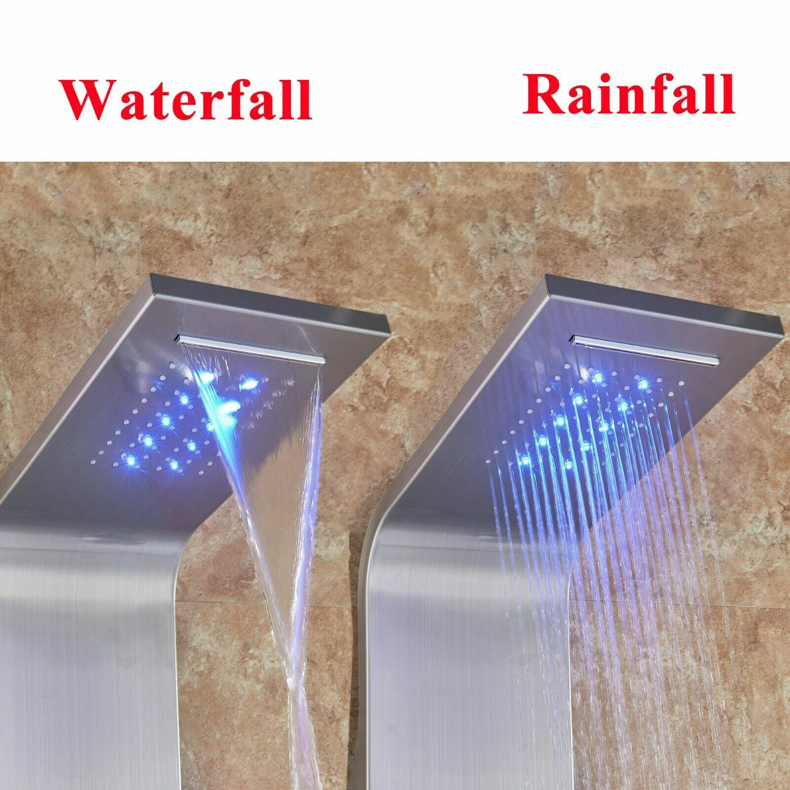 Wasserfall Badezimmer LED Duschpaneel Turmsystem Edelstahl mit Karosseriedüsen UK