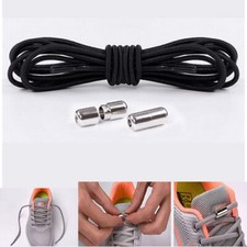 1Pair Shoelaces Elastic Screw Locking Shoe String No Tie BLACK Colour