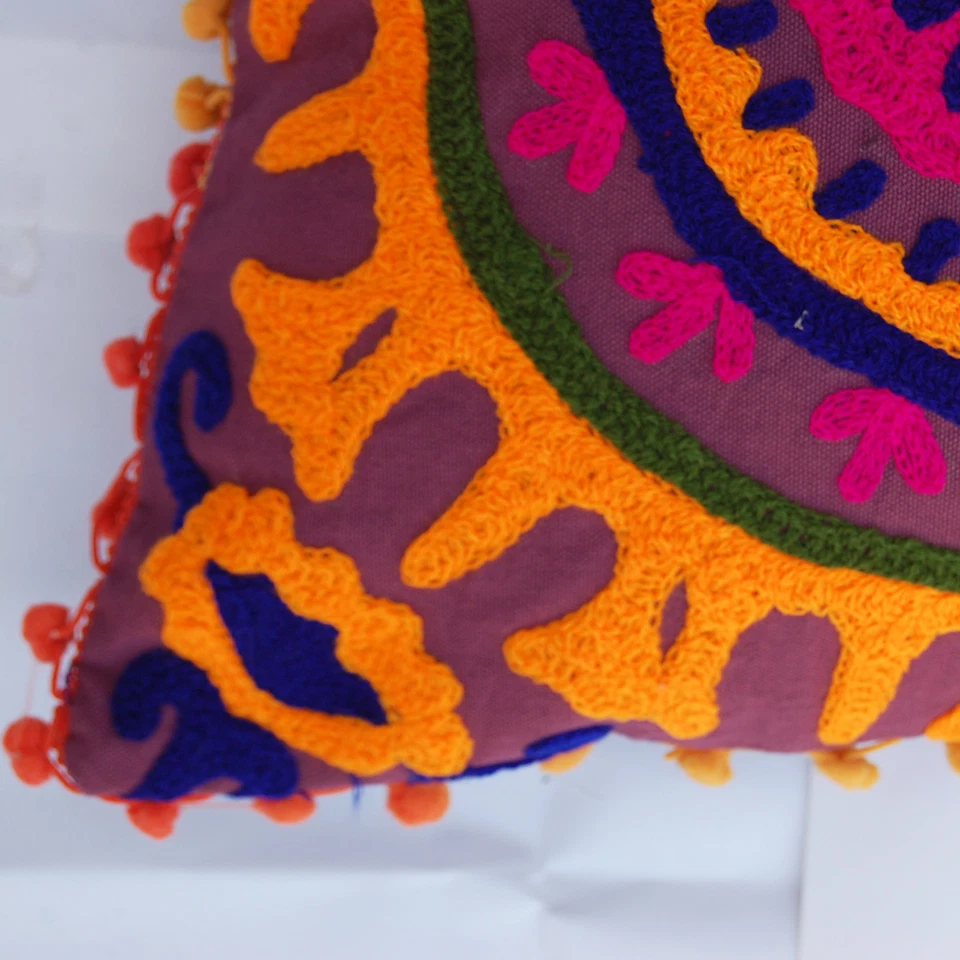 Cotton Embroidery Hand Made Purple Pillow Cover Cushion Cover from Craft 16x16" - Image 3 of 4