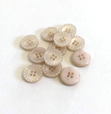 12 Buttons Pearlized Beige Rim Plastic 4-Hole Sew Through Sewing 15 mm RE6