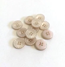 24 Buttons Pearlized Beige Rim Plastic 4-Hole Sew Through Sewing 15 mm #RE6