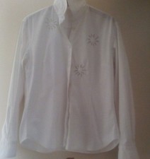  Van Laack Damenbluse Weiß 40 42 95% BW Bestickt