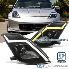 Black Fits 2003-2005 350Z Z33 Projector Headlights LED Switchback Signal Lamps
