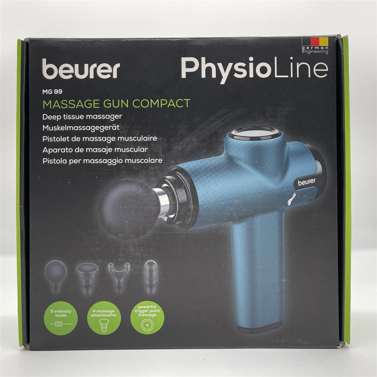 Beurer MG 99 Massagepistole, handliche Massage Gun mit 4 Aufsätzen, kraftvolle T