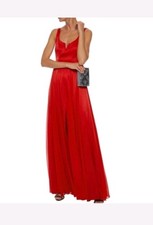 Halston Heritage Red Sleeveless V-Neck Chiffon Maxi Dress Size 6