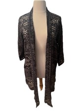 Johnny Was Crochet Lace XL Kimono Gray Open Front Waterfall Jacket Eyelet