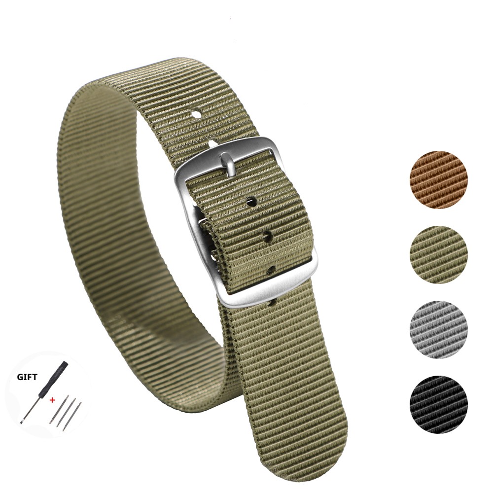 One-Piece Durable Military Woven Nylon Wrist Watch Band Replacement Strap 20mm