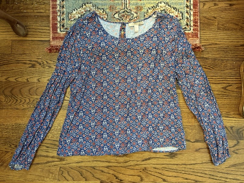 Forever 21 Women's Blue Floral Long Sleeve Boho Blouse Size Large
