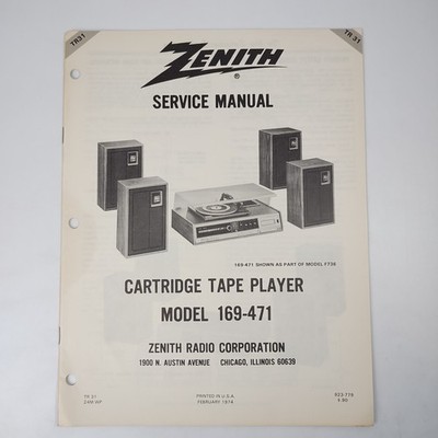 Vintage 1974 Zenith Service Manual TR31 for Cartridge Tape Player Model 169-471