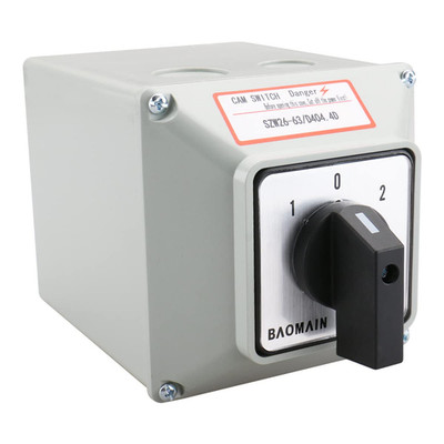 63A Rotary Cam Changeover Switch with Enclosure, 3 Position (1-0-2) Master Selec