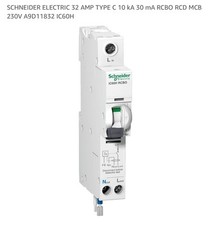 SCHNEIDER ELECTRIC 32 AMP TYPE C 10 kA 30 mA RCBO RCD MCB 230V A9D11832 IC60H