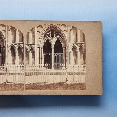 Ely Stereoview um 1855 Echtfoto Cambridge Kathedrale viktorianischer Ofen Rohr Hut Mann
