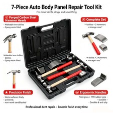 7PC CAR DENT AUTO BODY PANEL REPAIR TOOL KIT HANDLES BEATING DOLLIE HAMMERS SET