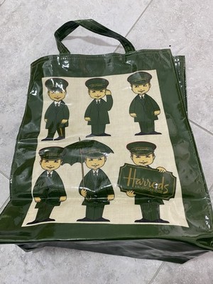 Harrods Knightsbridge Green PVC Tote Bag Beefeater Guard Design Made In UK