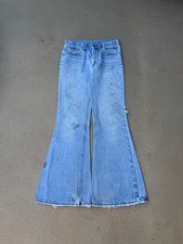 Vintage 70  s Levi  s 684 Orange Tab Bellbottom Flare Faded Denim Jeans Size 30x31
